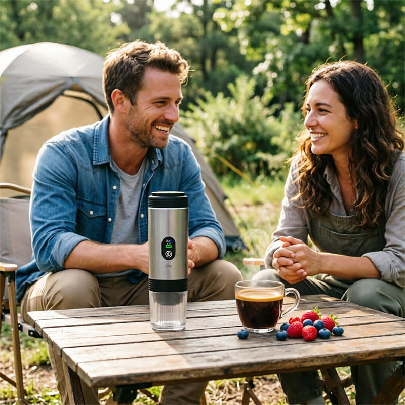 Draagbare espressomachine met digitaal display – 3-in-1 koffiezetapparaat voor cups en gemalen koffie voor op reis, op de camping en op kantoor
