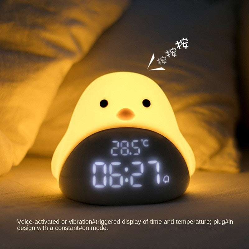 Time Bird LED-nachtlampje, cartoon stille elektronische klok voor studenten met USB-oplader voor slaapkamer en studentenkamer
