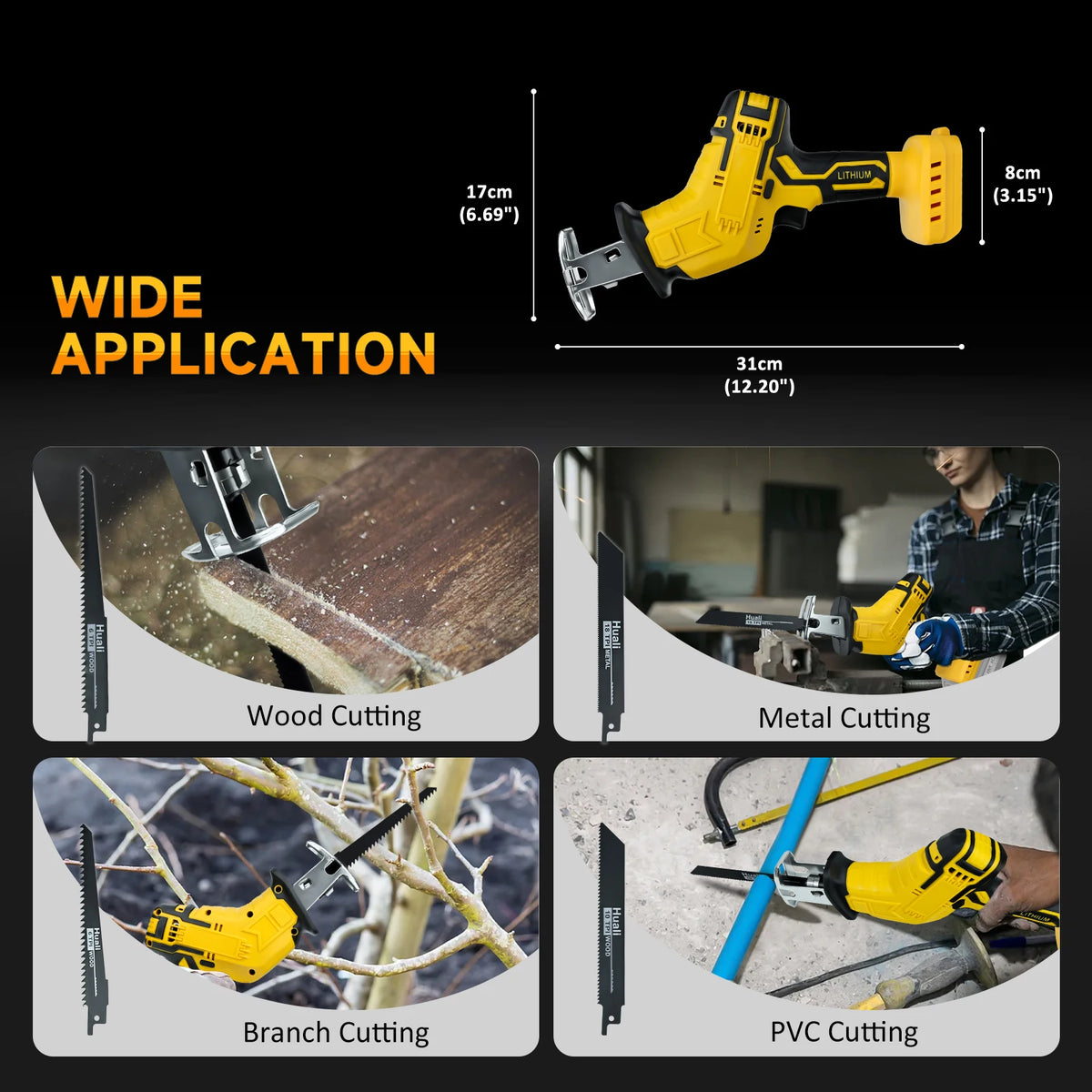 Elektrische reciprozaag 0-3000 SPM, snoerloze zaagmachine voor het zagen van hout, metaal en kunststof, compatibel met 18V/20V accu's van Dewalt/Milwaukee/Makita
