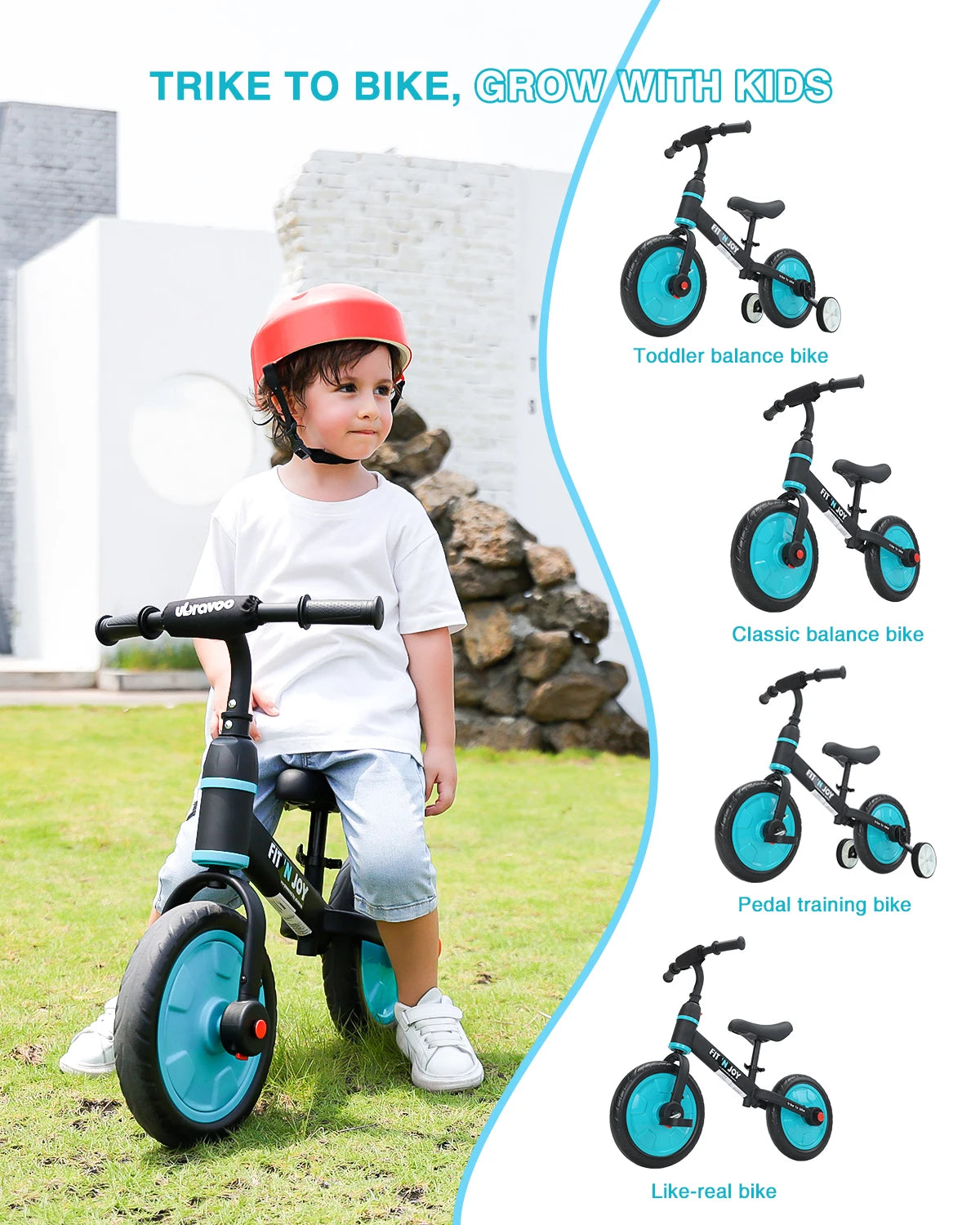 UBRAVOO Fit 'n Joy Toddler Training Bicycle 4-in-1 Balance Bike with Pedals & Training Wheels for Boys Girls Ages 2-4 - Quality Shopping Centre