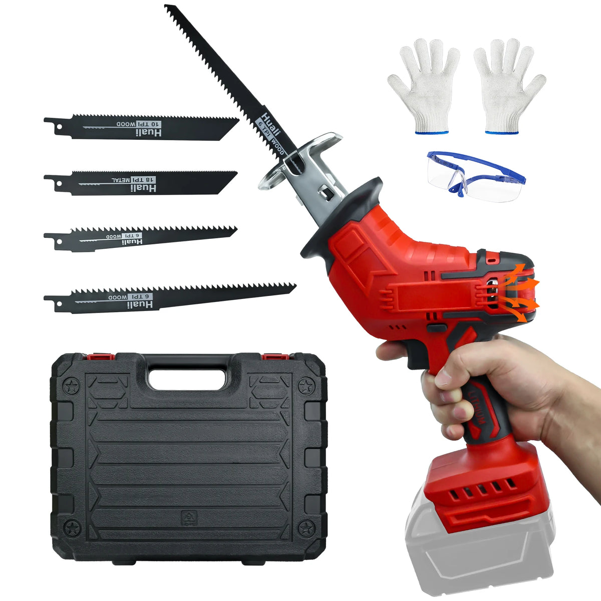 Elektrische reciprozaag 0-3000 SPM, snoerloze zaagmachine voor het zagen van hout, metaal en kunststof, compatibel met 18V/20V accu's van Dewalt/Milwaukee/Makita