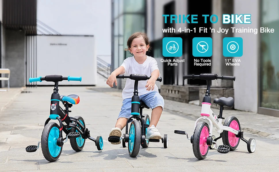 UBRAVOO Fit 'n Joy Toddler Training Bicycle 4-in-1 Balance Bike with Pedals & Training Wheels for Boys Girls Ages 2-4 - Quality Shopping Centre