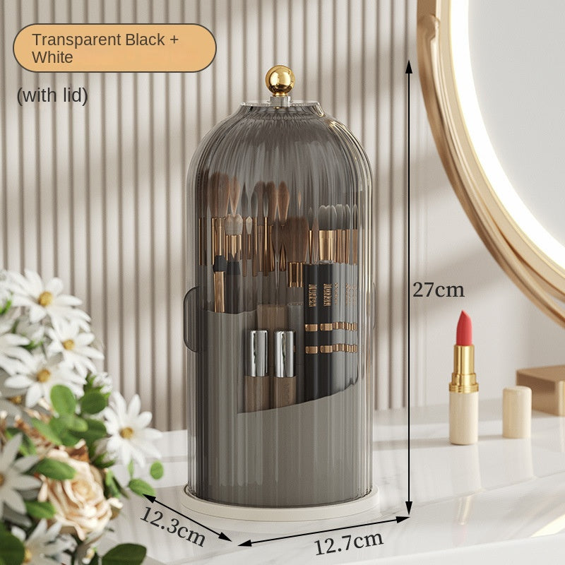 Organisateur de pinceaux de maquillage rotatif, rangement pour rouges à lèvres, boîte de rangement pour cosmétiques de bureau compartimentée et anti-poussière