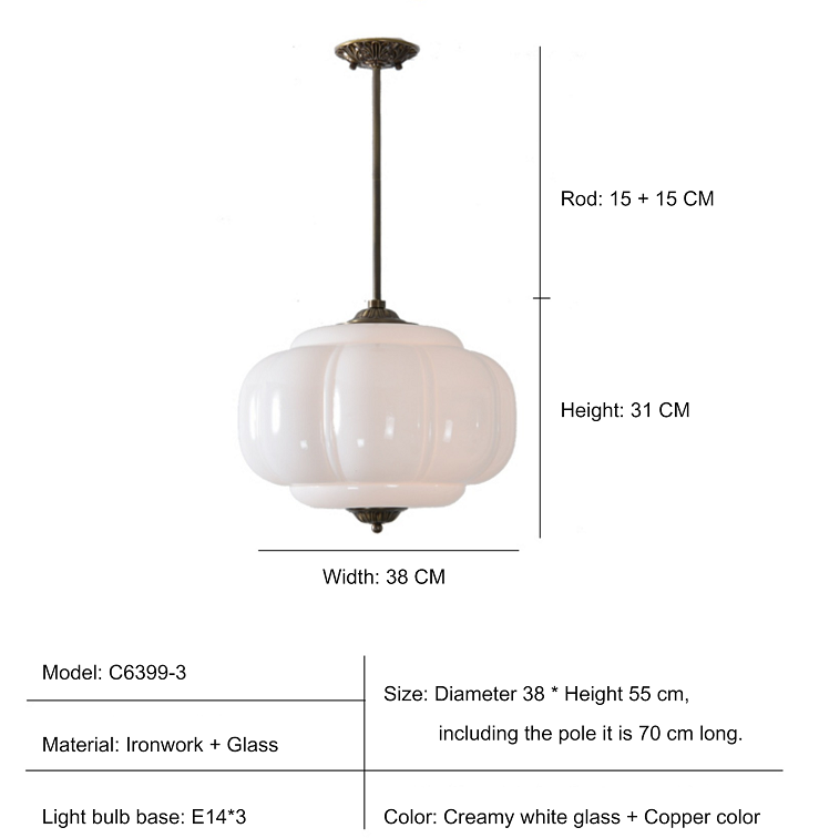 D38*H40CM Hanglamp met pompoen-glasontwerp voor slaapkamer, woonkamer, hal en entree