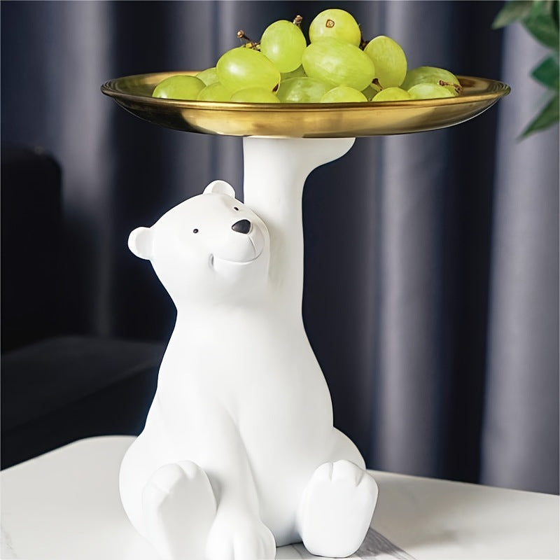 Modern White Resin Polar Bear Key Storage Tray Home Decor