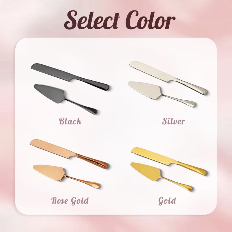 Couteau à gâteau, spatule et fourchette en acier inoxydable personnalisés