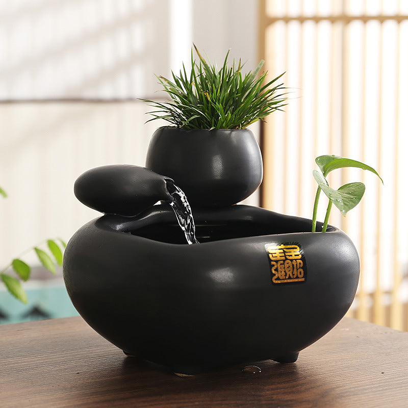 Wealth-Bringing Flowing Water Ornament, Ceramic Mini Desktop Decoration for Living Room