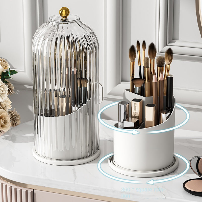 Organisateur de pinceaux de maquillage rotatif, rangement pour rouges à lèvres, boîte de rangement pour cosmétiques de bureau compartimentée et anti-poussière