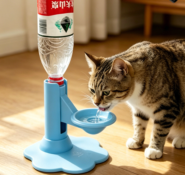 Adjustable Height Cat Water Dispenser 650ml Bottle Neck Support Automatic Refill