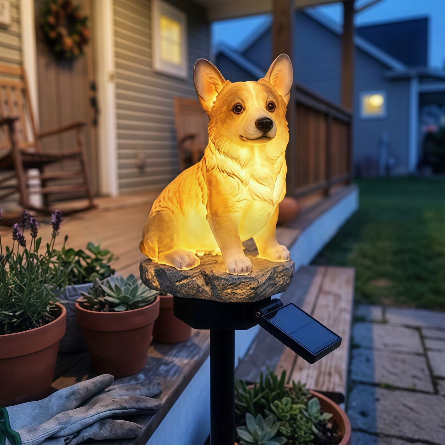 Spaceship gorilla resin solar panel funny outdoor courtyard garden resin lamp decoration