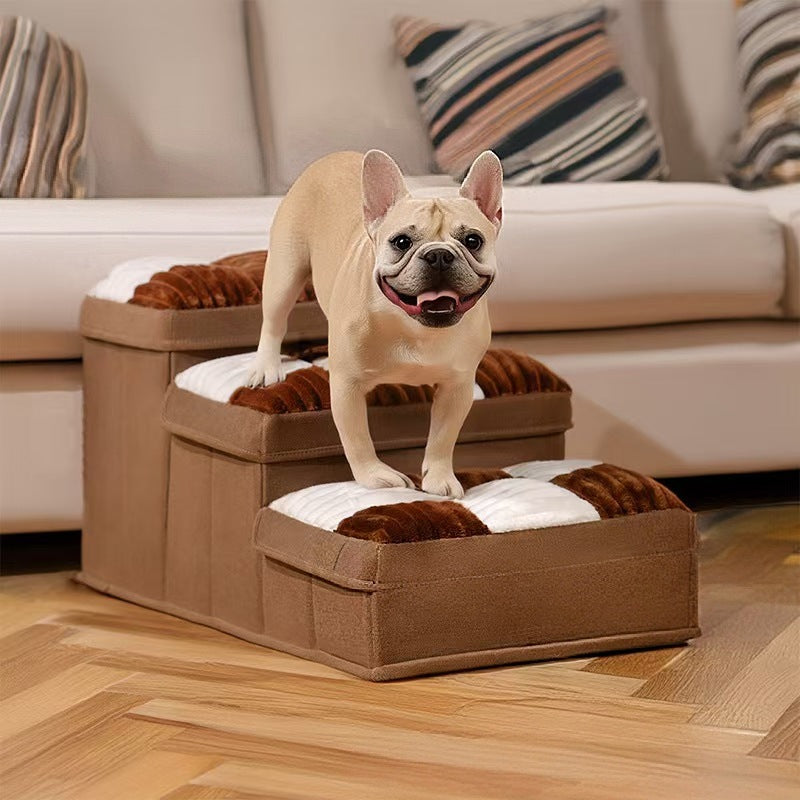 Premium Foldable Linen Pet Dog Staircase For Compact Home Use