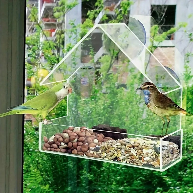 Kunteng Triangular Acrylic Window Bird Feeder With Suction Cup Small