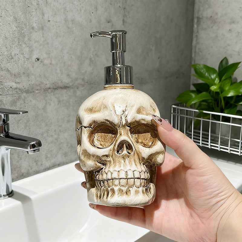 Badkamerdispenser met schedelontwerp, zeepfles met pomp, navulfles voor douchegel, decoratief ornament