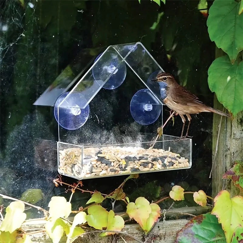 Kunteng Triangular Acrylic Window Bird Feeder With Suction Cup Small