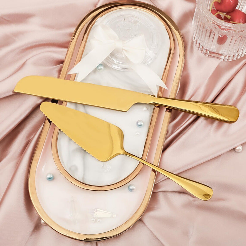 Couteau à gâteau, spatule et fourchette en acier inoxydable personnalisés