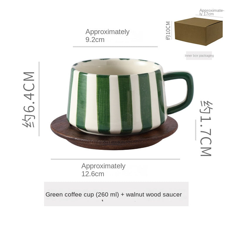 Eenvoudige handgetekende gestreepte keramische mok, creatieve meerkleurige cadeau-mok, koffiekop met schoteltje