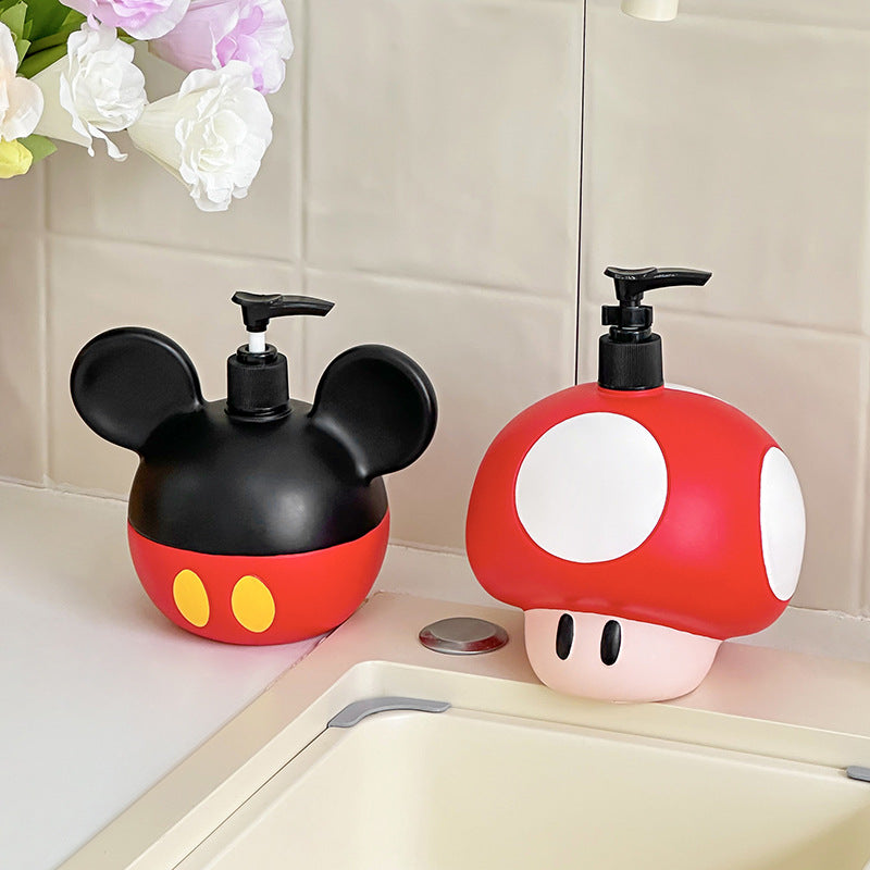 Cartoon Mario paddenstoel vloeistofdispenser voor shampoo, Mickey Mouse zeep- en douchegelfles met esthetisch design