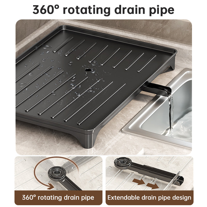 Égouttoir à vaisselle à 2 niveaux de grande capacité, en acier au carbone antirouille, avec support pour planche à découper et ustensiles, pour évier de cuisine