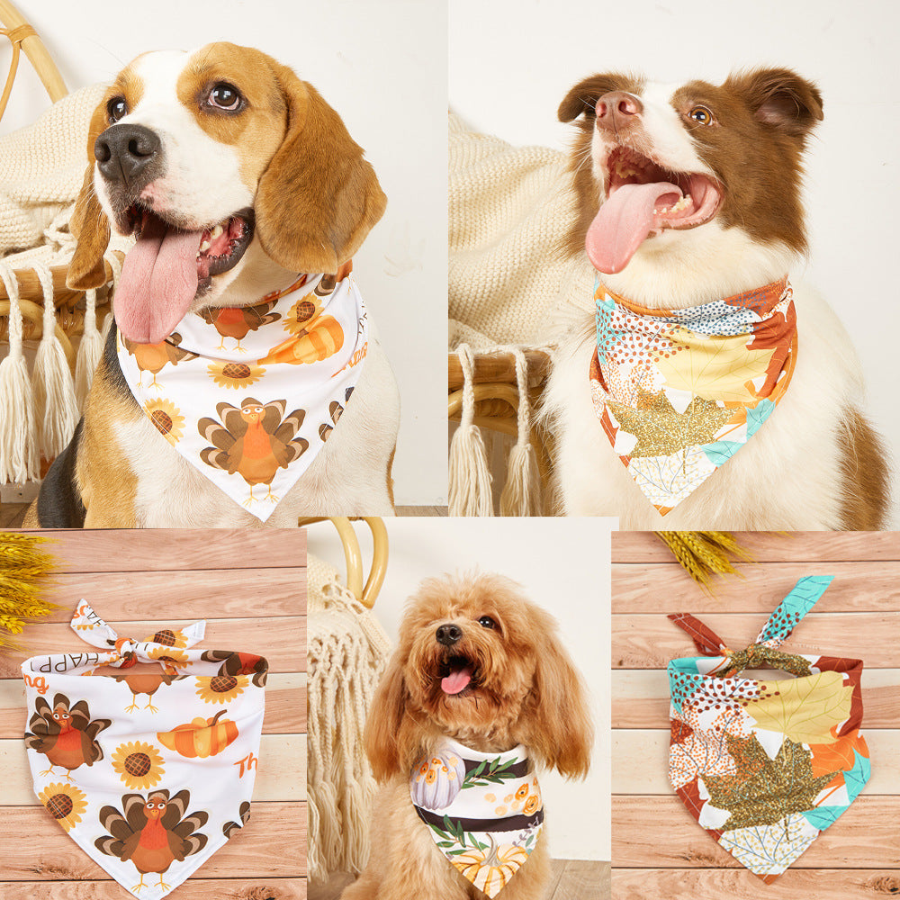 New Fashion Twill Thanksgiving Dog Scarf Triangle Pet Dog Polyester Bandana