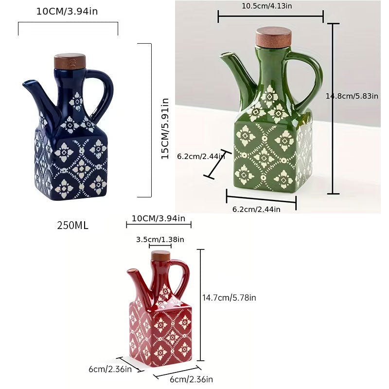 Ceramic Oil & Vinegar Cruet Set with Cork Stoppers – Kitchen Seasoning Bottles