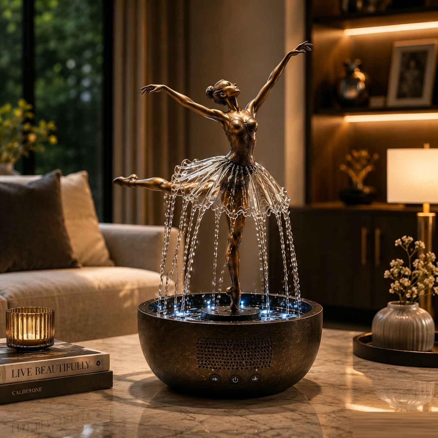 Ballerina Waterfall Bluetooth Speaker Fountain Metal Desktop Ornament