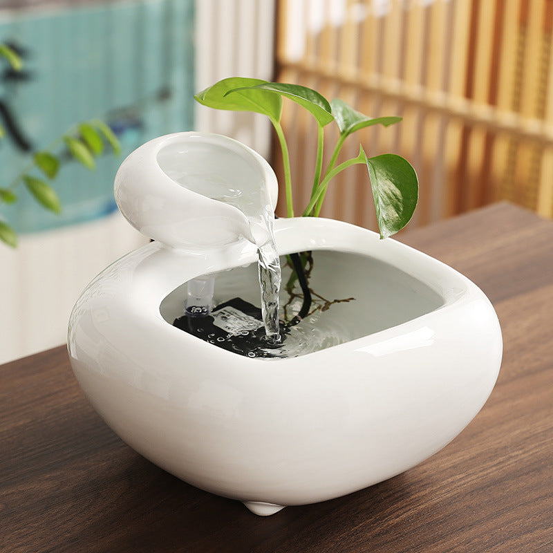 Wealth-Bringing Flowing Water Ornament, Ceramic Mini Desktop Decoration for Living Room