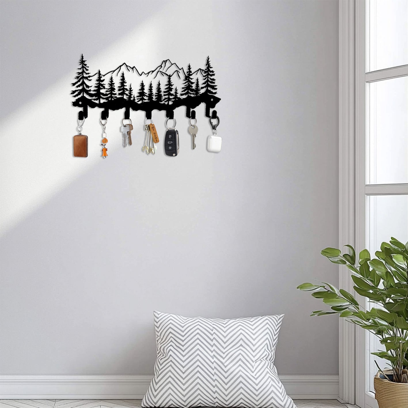 Iron Art Mountain and Tree Hook Home Key Storage Towel Rack Door Back Creative Storage Hook Strip