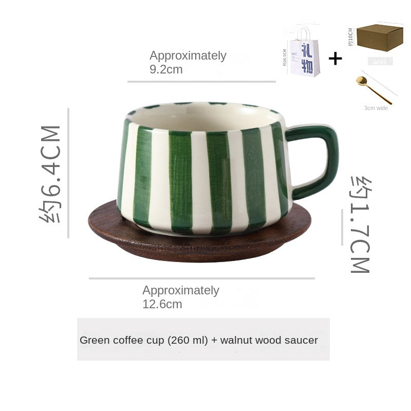 Eenvoudige handgetekende gestreepte keramische mok, creatieve meerkleurige cadeau-mok, koffiekop met schoteltje