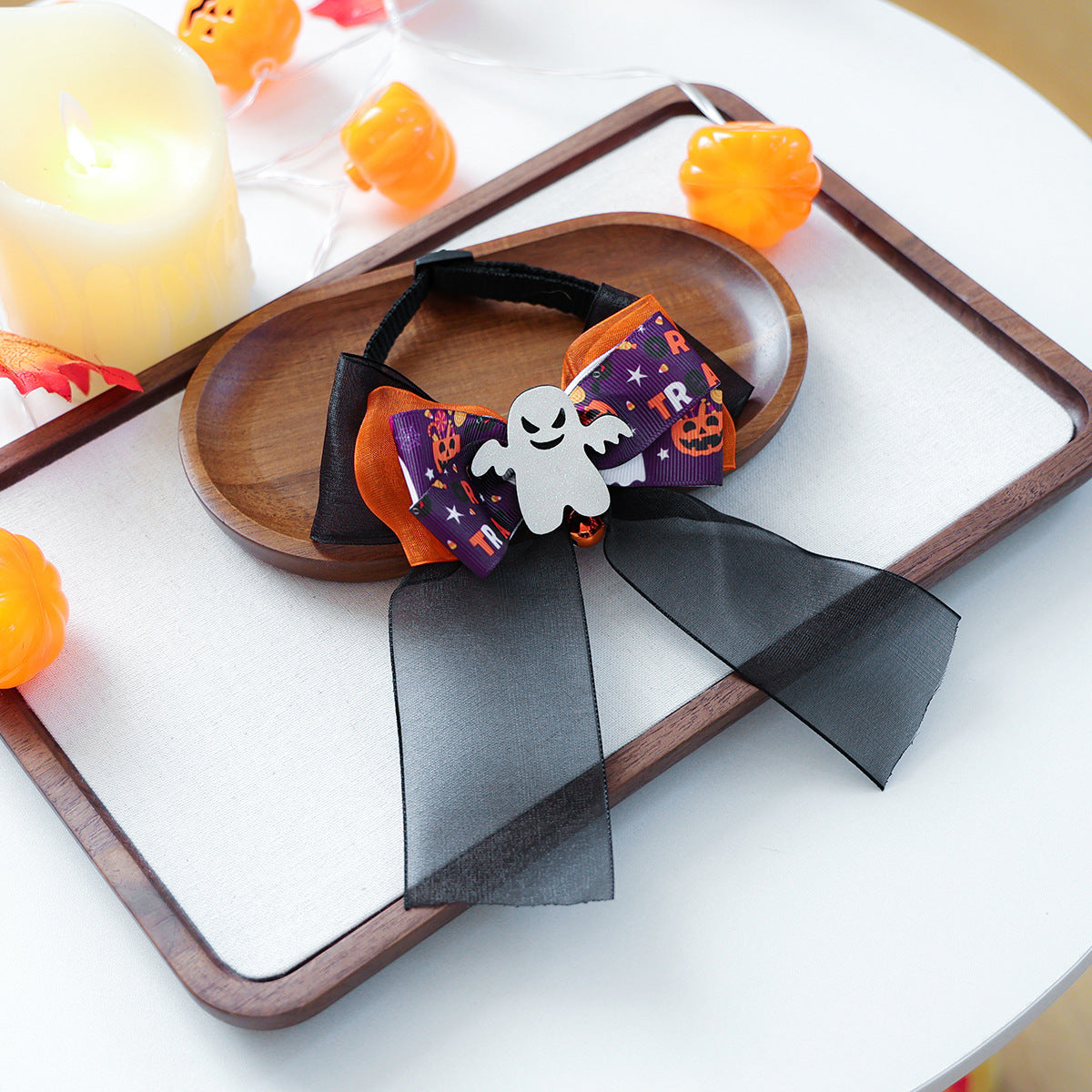Pet Dog Cat Halloween Fluffy Ball Bat Ribbon Bow Neck Scarf Pet Accessories