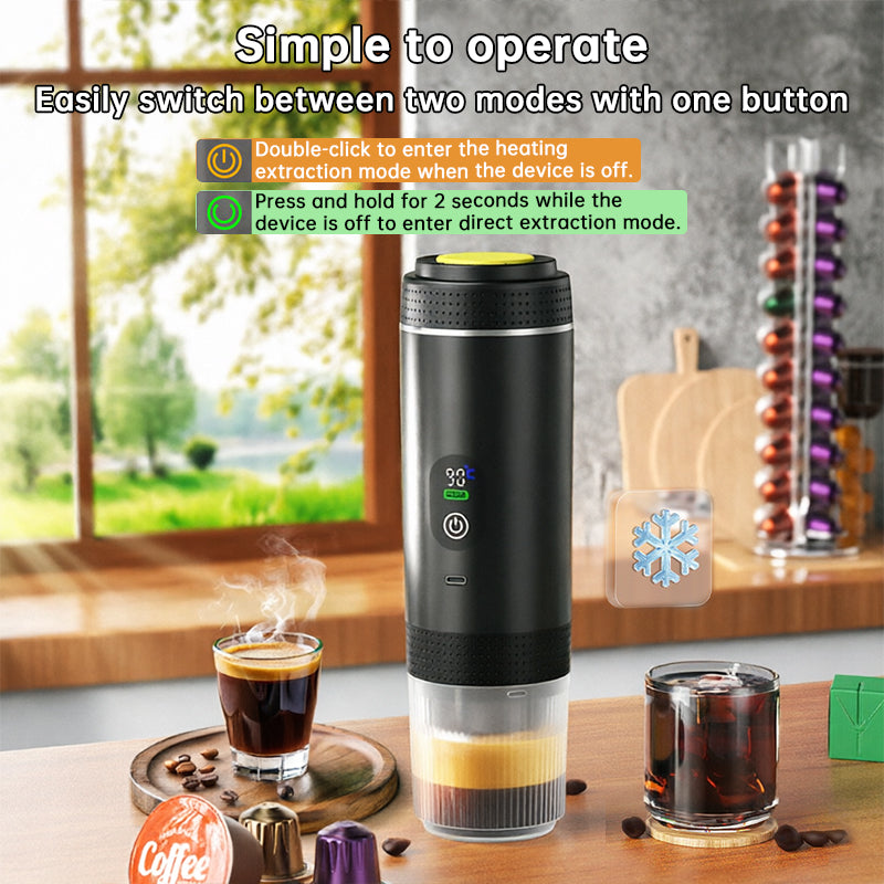 Draagbare espressomachine met digitaal display – 3-in-1 koffiezetapparaat voor cups en gemalen koffie voor op reis, op de camping en op kantoor