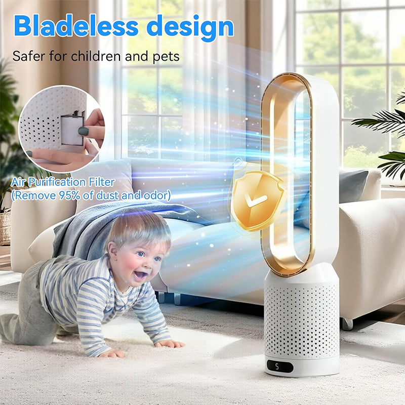 2026 Nouveau ventilateur tour sans pales avec purificateur d'air – Ventilateur ultra-silencieux sur pied et de table pour chambre, maison, bureau