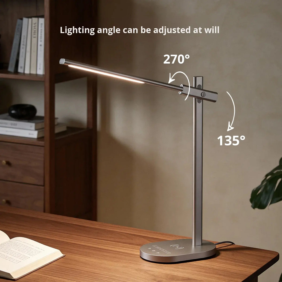 Oplaadbare leeslamp voor op het bureau met draadloze oplaadfunctie