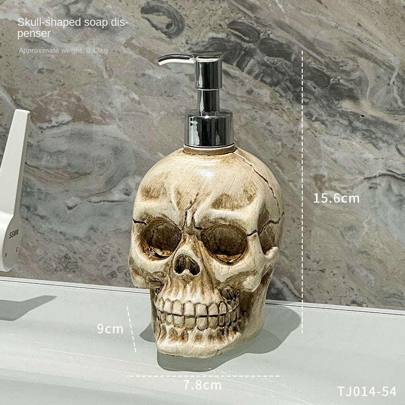 Badkamerdispenser met schedelontwerp, zeepfles met pomp, navulfles voor douchegel, decoratief ornament