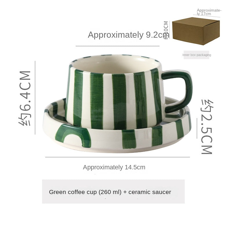 Eenvoudige handgetekende gestreepte keramische mok, creatieve meerkleurige cadeau-mok, koffiekop met schoteltje