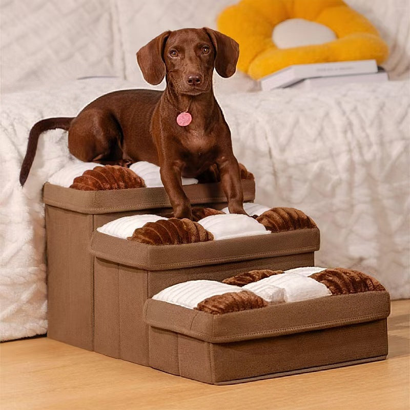 Premium Foldable Linen Pet Dog Staircase For Compact Home Use