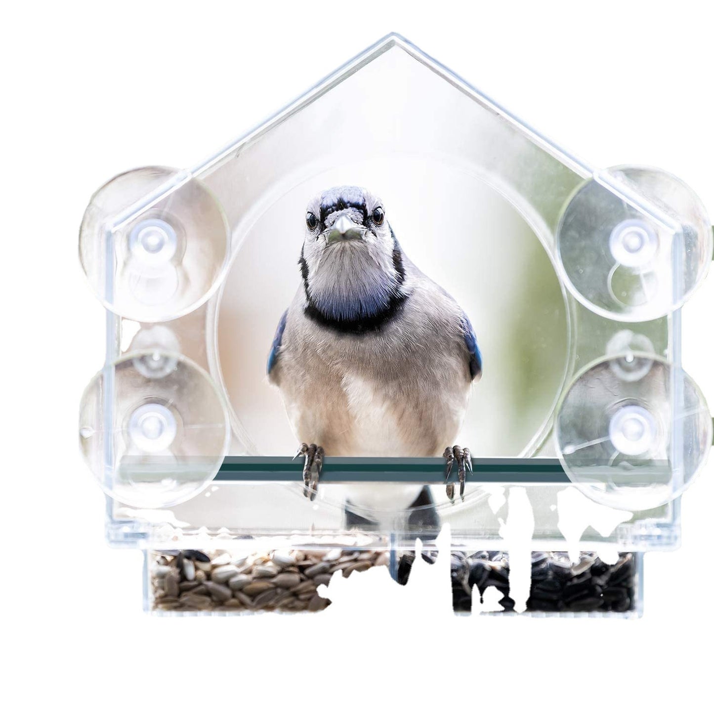 Kunteng Acrylic Bird Feeder House Shaped Double Layer Pet Dish