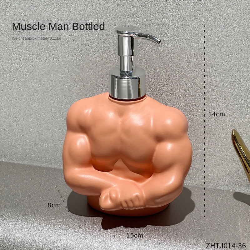 Muscle Man Liquid Bottle for Bathroom and Toilet, Press-Dispensing Shampoo Shower Gel, Hand Soap Refill Bottle