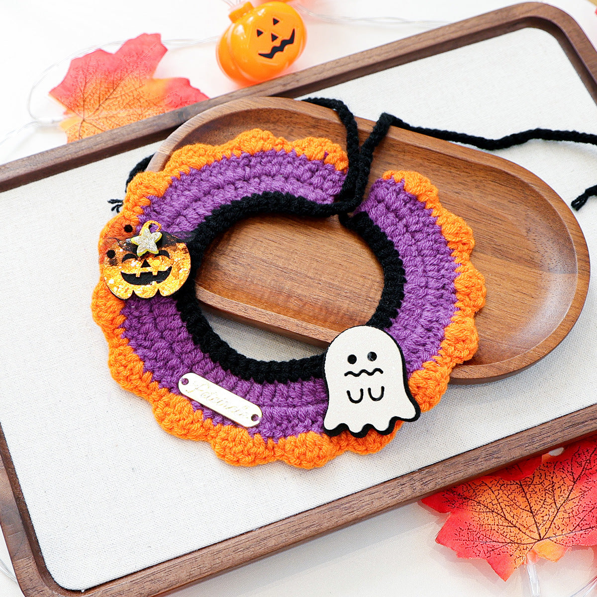 Halloween Pet Cat Dog Knit Scarf Funny Pumpkin Ghost Neckwear Bib