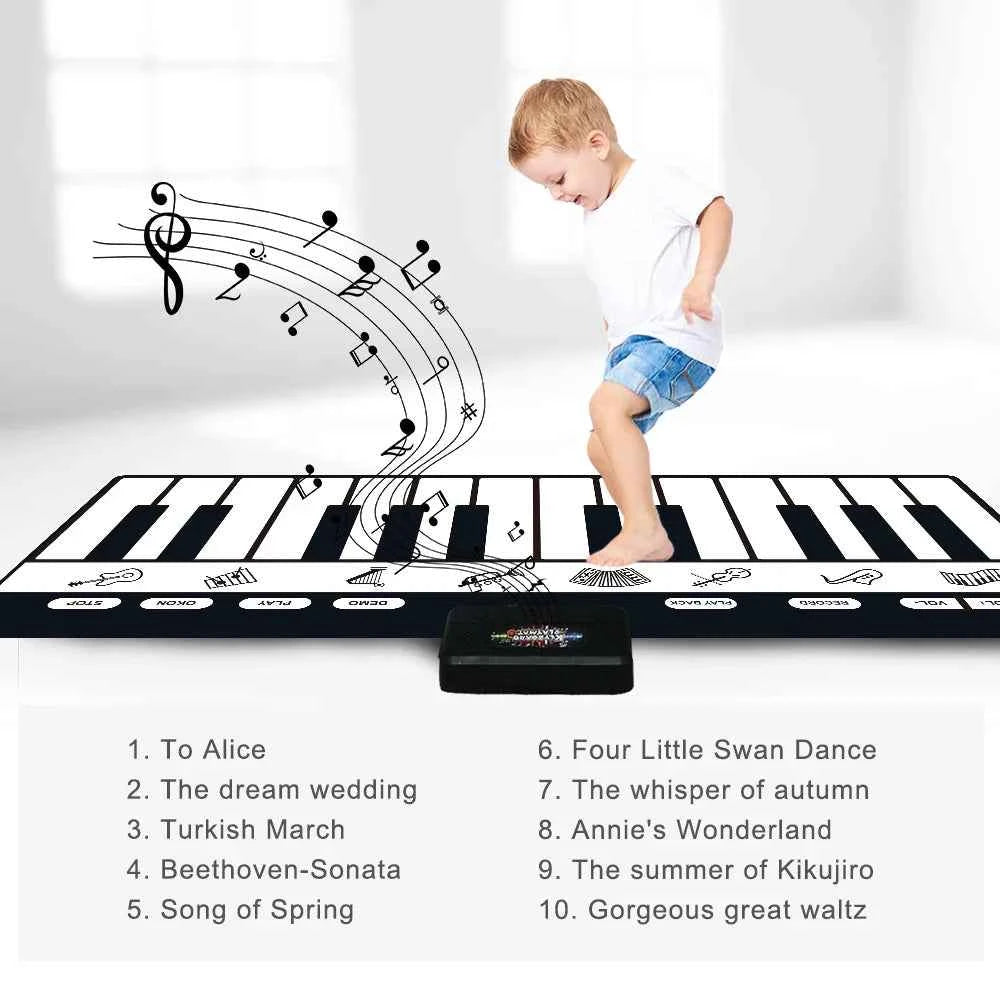 180x72cm Musical Piano Mat for Kids - Electronic Black & White Keyboard Baby Play Mat Rug Early Educational Toy Gift