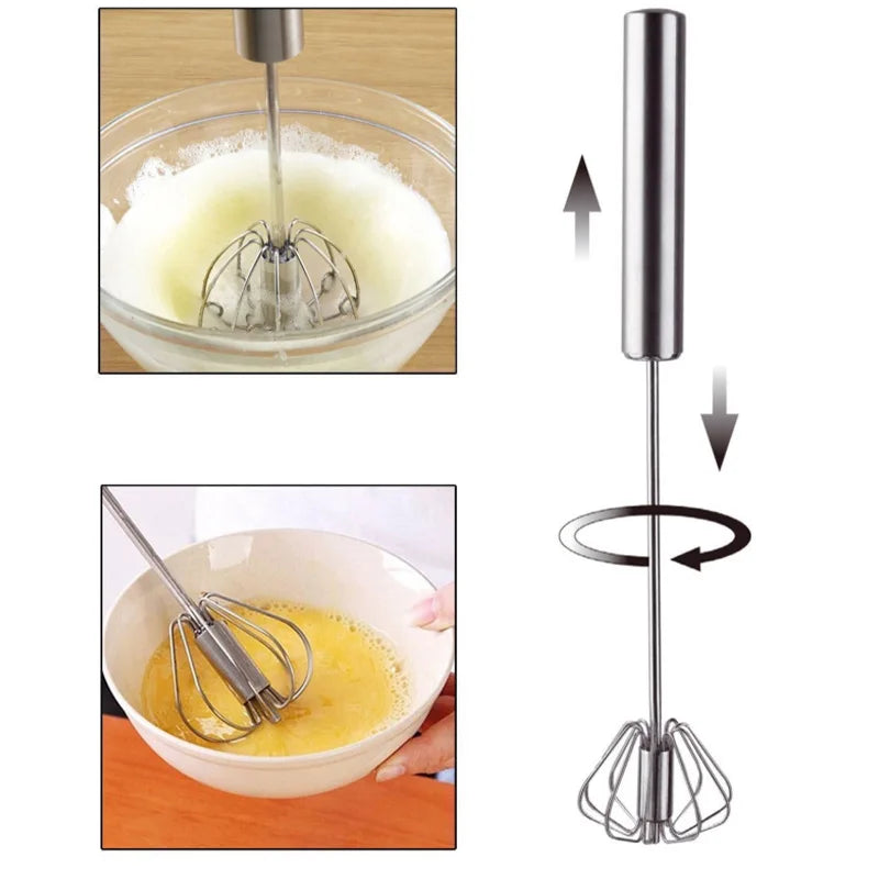 Semi-Automatic Egg Beater Steel Egg Whisk Manual Hand Mixer Self Turning Egg Stirrer Kitchen Accessories Egg Tools 304 Stainless