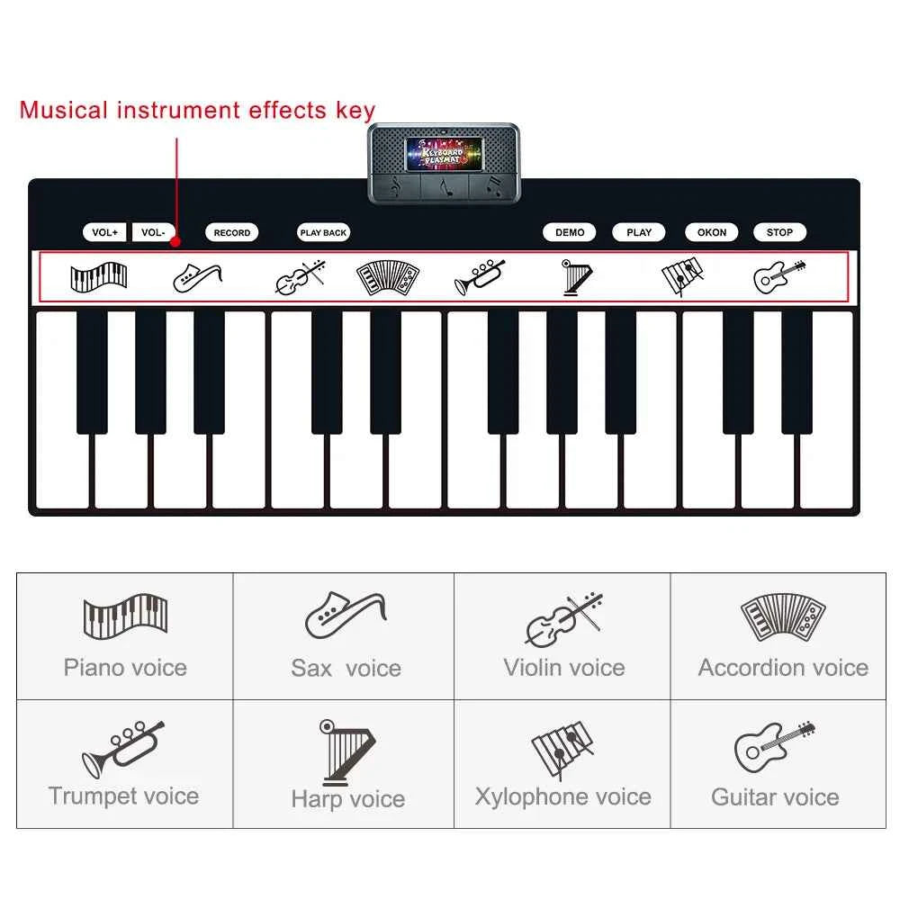 180x72cm Musical Piano Mat for Kids - Electronic Black & White Keyboard Baby Play Mat Rug Early Educational Toy Gift
