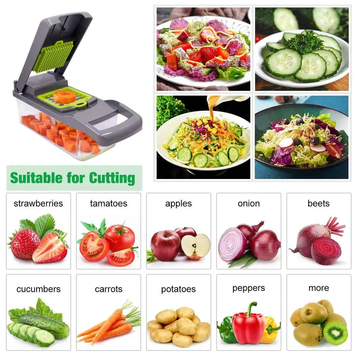 Vegetable Chopper Kitchen Accessories Multifunctional Grater Cutter Manual Fruit Slicer for Potatoes, Cheese, and Onions