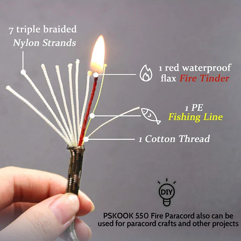 Noble Eagle 25FT 7.5M 550 10-core Paracord 4mm Outdoor Camping Survival Tool PE Fire Rope Fishing Cotton Line Parachute Hiking
