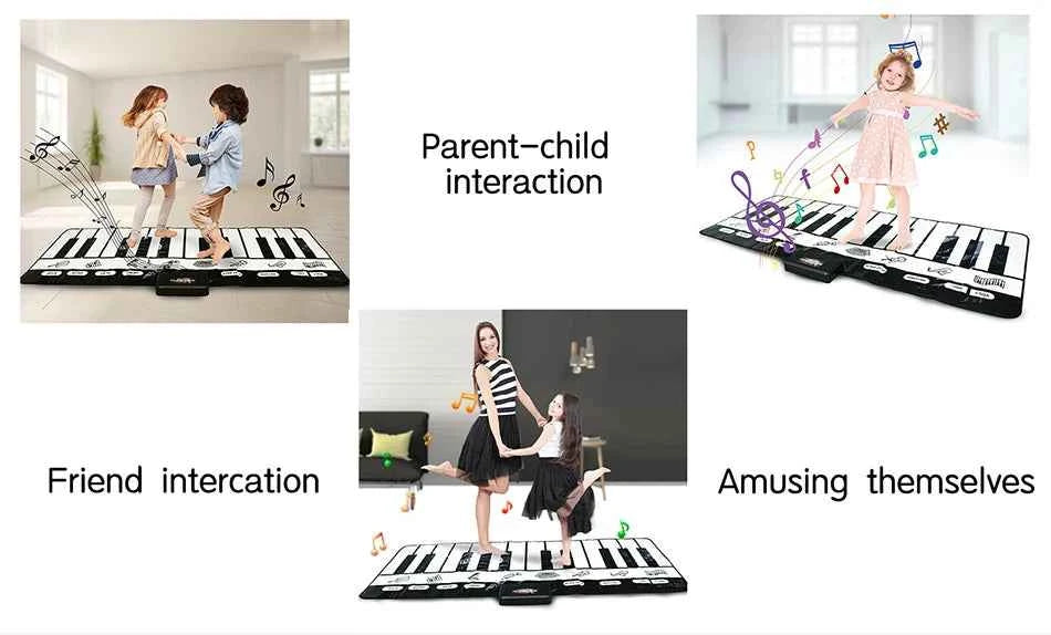 180x72cm Musical Piano Mat for Kids - Electronic Black & White Keyboard Baby Play Mat Rug Early Educational Toy Gift