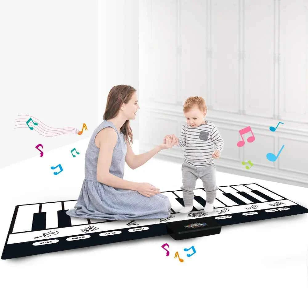 180x72cm Musical Piano Mat for Kids - Electronic Black & White Keyboard Baby Play Mat Rug Early Educational Toy Gift