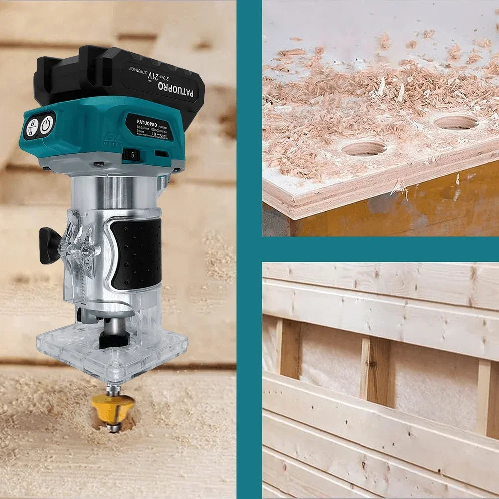 Défonceuse électrique portative sans fil à 5 vitesses, 30 000 tr/min, pour le travail du bois, la gravure et le rainurage (pinces de 6/6,35/8 mm), compatible avec batterie Makita 18V