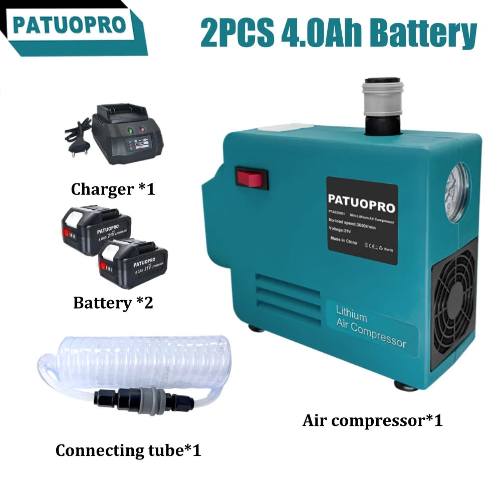 PATUOPRO Draagbare Elektrische Luchtcompressorpomp Hoge Druk Met Manometer Voor Houtbewerkingsspijkerpistool Voor Makita 18V Accu