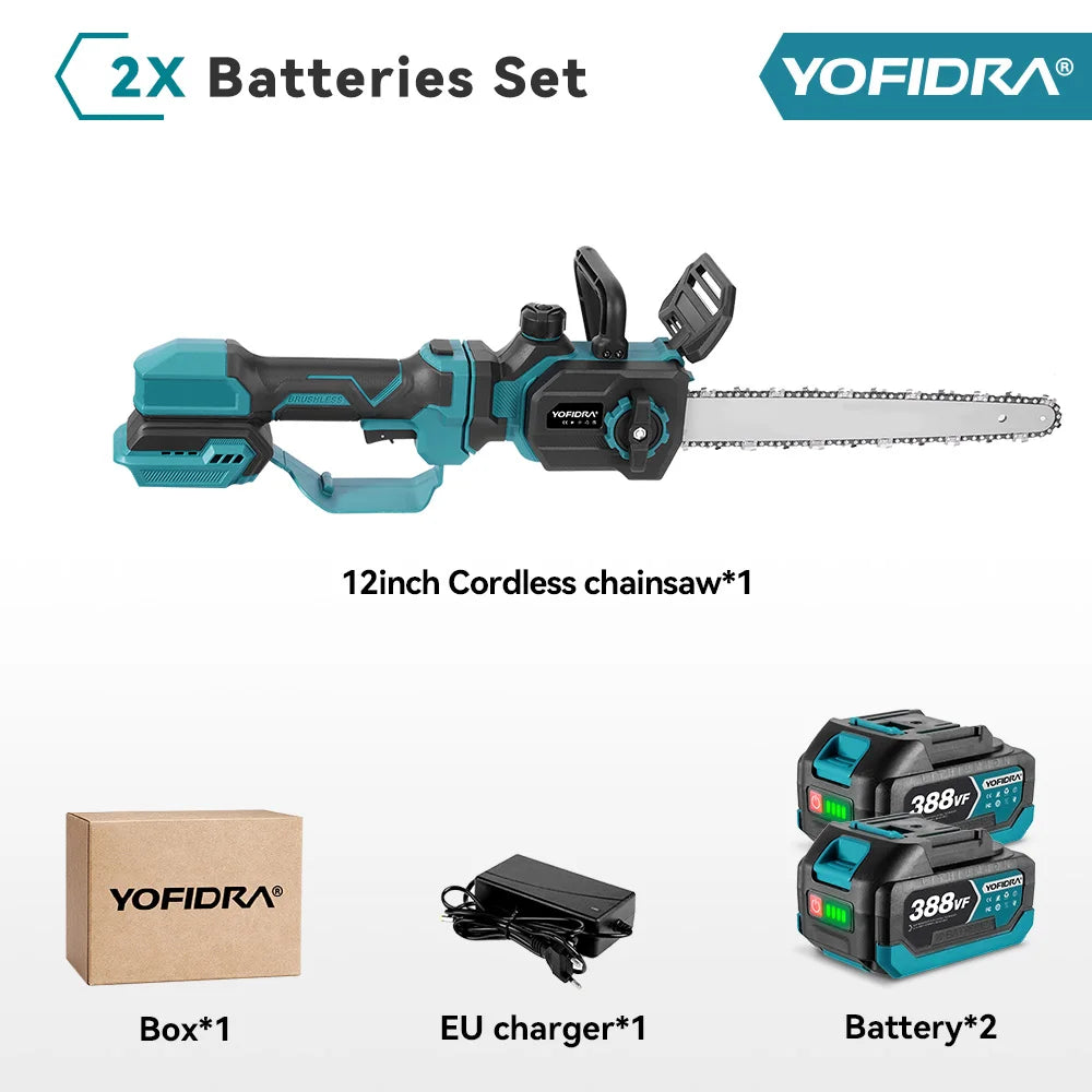 YOFIDRA 7000W 12Inch Brushless Chainsaw Stretchable Handheld Pruning Chain Saws Garden Wood Cutting Tools For Makita Battery Pin