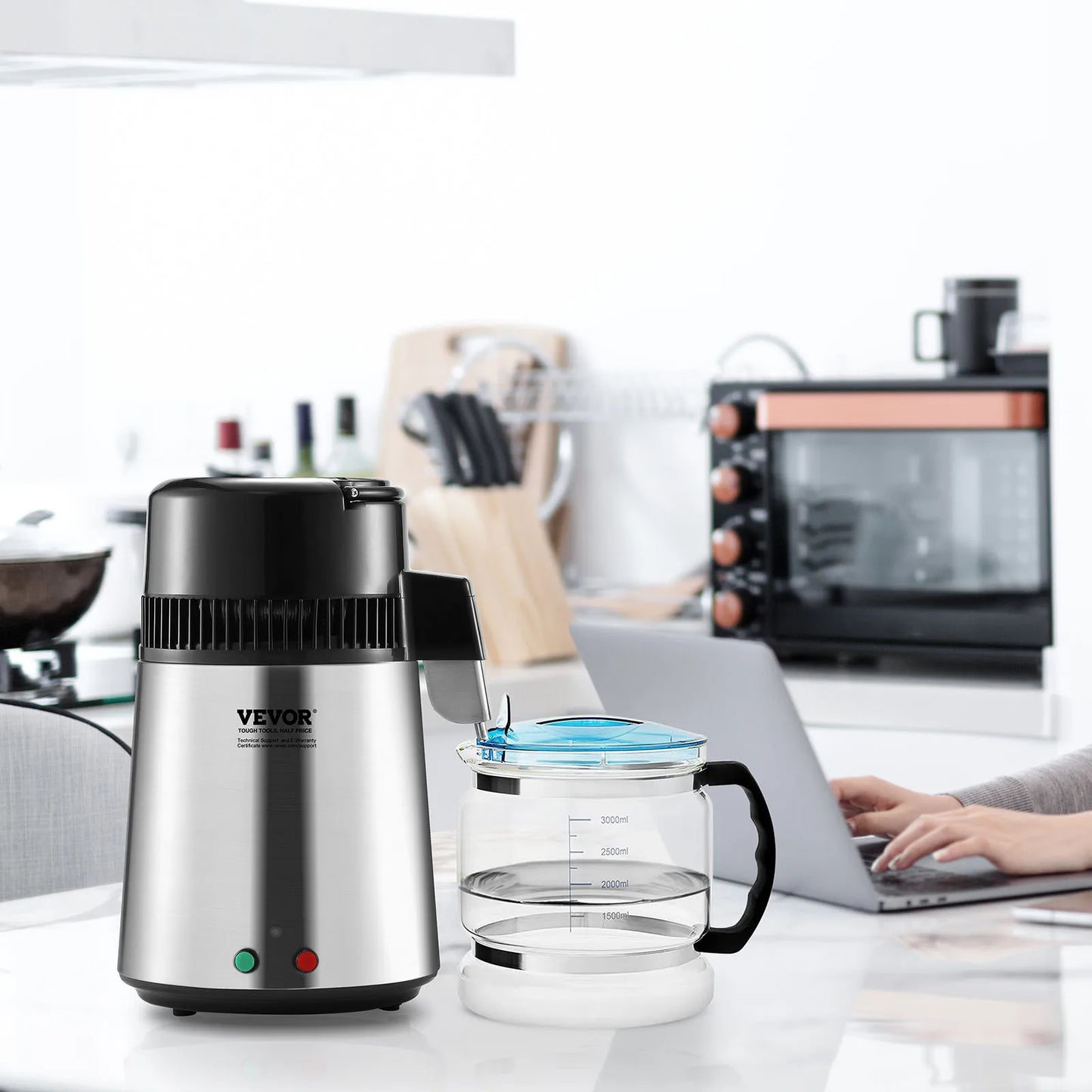 Succebuy Water Distiller 4L 1.05 Gallon Pure Water Purifier Filter For Home Countertop750W Distilled Water Maker Stainless Steel