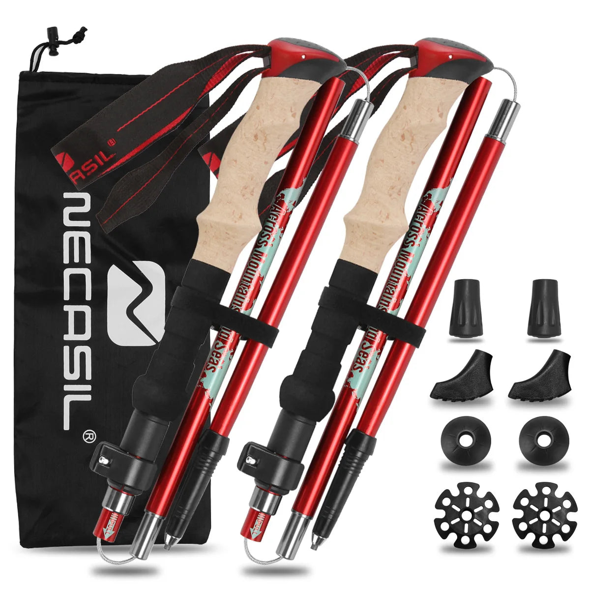 2 Pack Lightweight Foldable Trekking Poles Set Aluminum Anti Shock Nordic Walking Sticks with Cork Handle Adjustable Hiking Pole